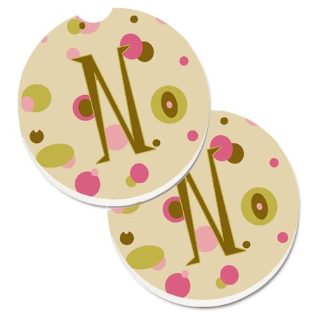 Carolines Treasures Letter N Initial Monogram Tan Dots Set of 2 Cup Holder Car Coaster CJ1004-NCARC